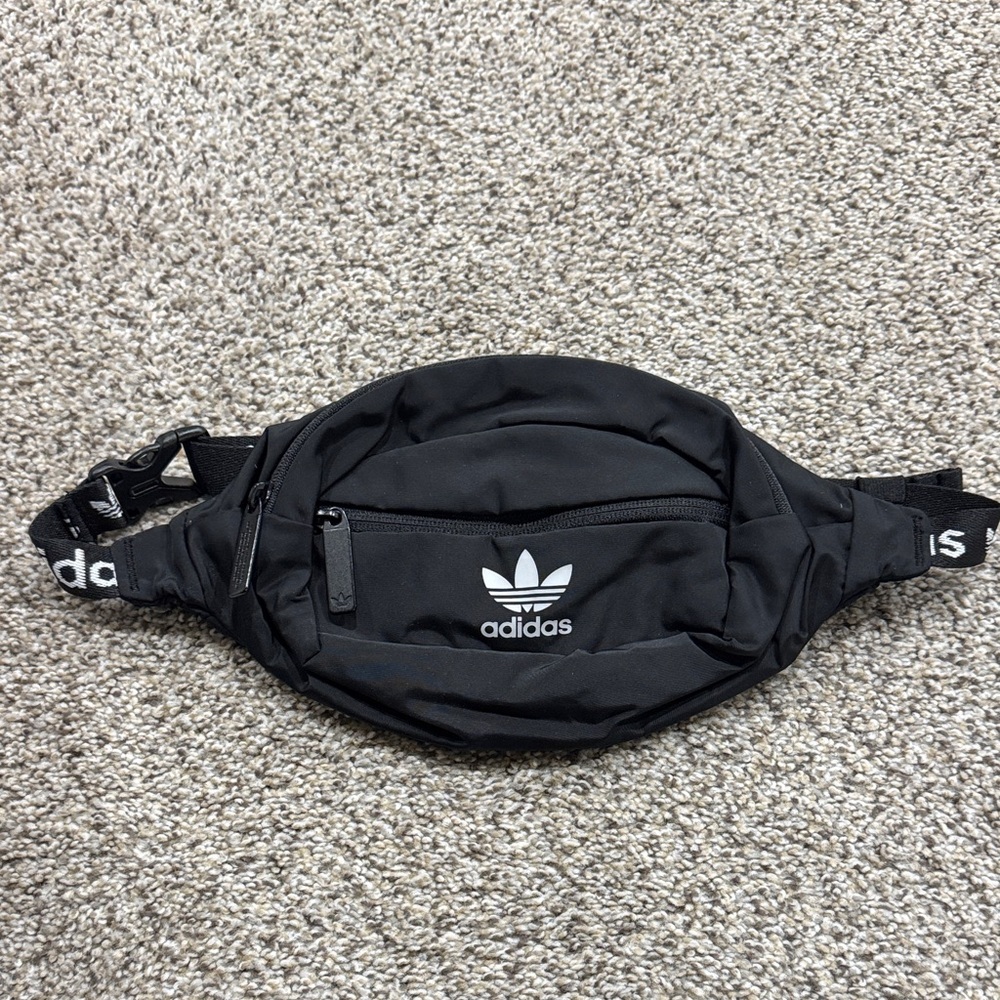 adidas Black Trefoil Belt Bag with White Logo
